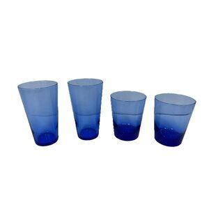 Set Of 4 Vintage Libbey 16 oz & 12 oz Cobalt Blue Tumbler Drinking Glasses